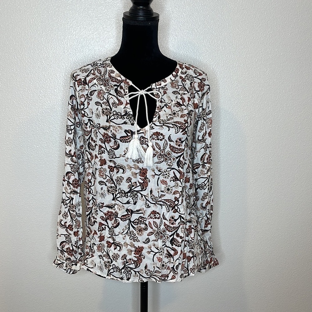 Leaf Print Peasant Blouse Size Small